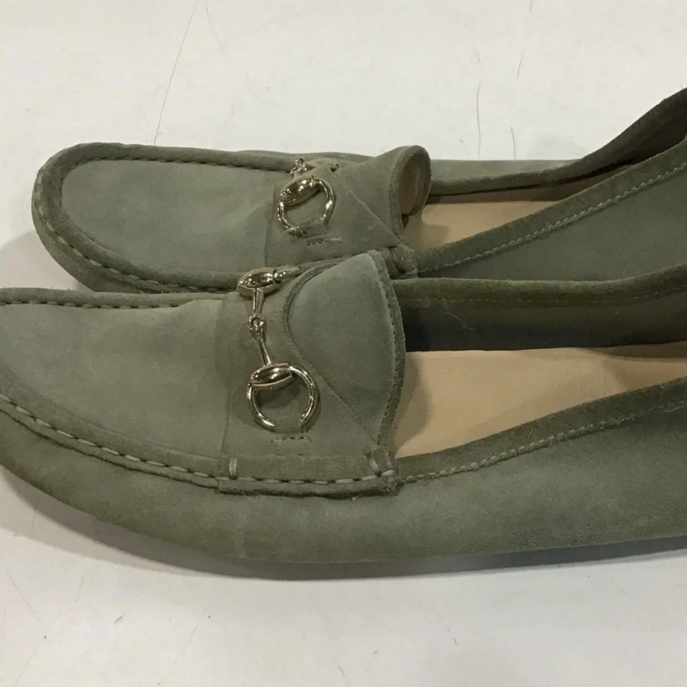 Men’s Gucci Olive Suede HorseBit Loafers Driving Shoes Size 39.5